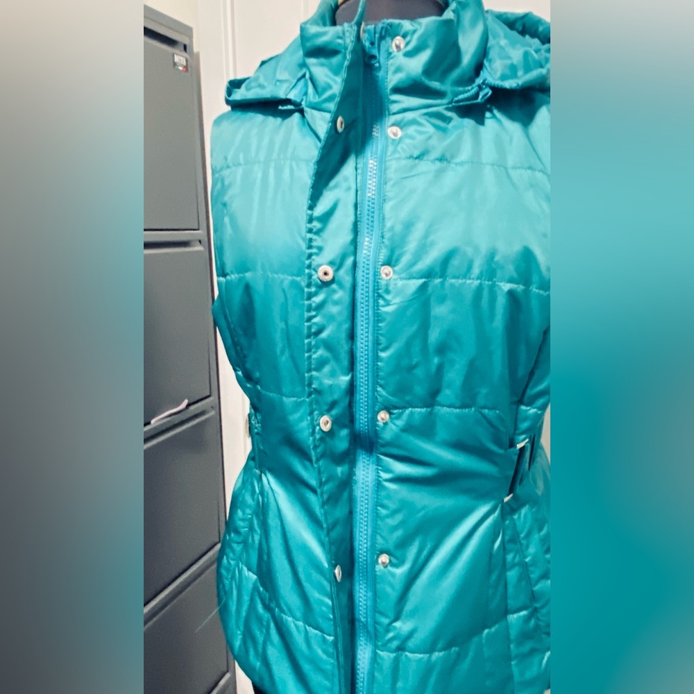 Teal Hooded Women's Puffer Vest